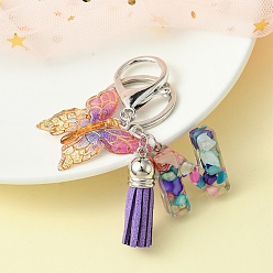 Letter N Resin Letter & Acrylic Butterfly Charms Keychain, Tassel Pendant Keychain with Alloy Keychain Clasp, Letter N, 9cm