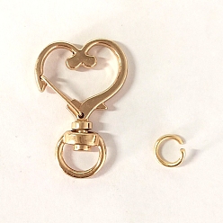 Light Gold Fermoirs pivotants en alliage de cœur, fermoirs à bouton-pression pour cordon de sécurité, or et de lumière, 3.5x2.4x0.6 cm, Trou: 9x5mm