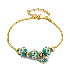 Бирюза Латуни европейские браслеты, эмалевый бисер, реальный 18 k позолоченный, бирюзовые, 7-3/4 дюйм (19.6 см)