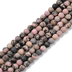 Rhodonite Natural Rhodonite Beads Strands, Frosted, Round, 4mm, Hole: 0.8mm, about 83~86pcs/strand, 14.96 inch(38cm)