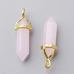 Lavender Blush Glass Pointed Pendants, with Alloy Finding, Golden, Bullet, Lavender Blush, 37~40x12.5x10mm, Hole: 3x4.5mm