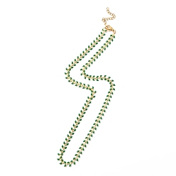 Vert Mer Collier chaîne à maillons épi de blé en émail, placage sous vide 304 bijoux en acier inoxydable pour femmes, vert de mer, 17-1/2~17-5/8 pouce (44.4~44.7 cm)