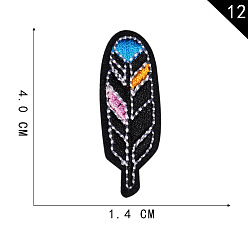 Black Computerized Embroidery Cloth Iron on/Sew on Patches, Costume Accessories, Feather, Black, 40x14mm