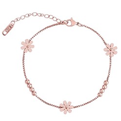 Rose Gold Titanium Steel Daisy Flowers Ankle with Box Chains for Women, Rose Gold, 7-1/2 inch(19cm)