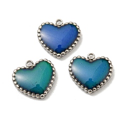 Royal Blue 304 Stainless Steel Enamel Charms, Change Color, Heart Charm, Stainless Steel Color, Royal Blue, 10x10.5x2.5mm, Hole: 1.2mm
