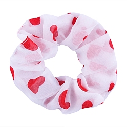 Red Heart Pattern Cloth Elastic Hair Accessories, for Girls or Women, Scrunchie/Scrunchy Hair Ties, Red, 100mm, Inner Diameter: 30mm
