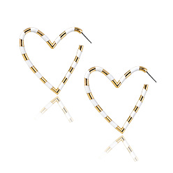 White Enamel Heart Stud Earrings, Alloy Wire Wrap Jewelry for Women, White, 47x47mm