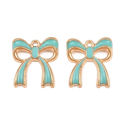 Türkis Legierung mit Emailanhängern, Bowknot Charms, Licht Gold, Türkis, 20x18x3 mm, Bohrung: 1.5 mm