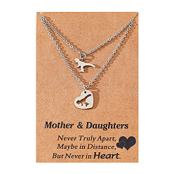 N00125 Mother-Daughter Set Stainless Steel Dinosaur Heart Pendant Necklace for Mother's Day