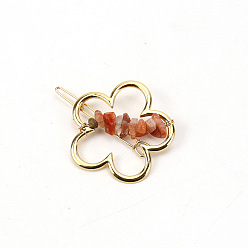 Красный Агат Заколки для волос из сплава, с сердоликом, аксессуары для волос для женщин и девочек, цветок, 65x45 мм