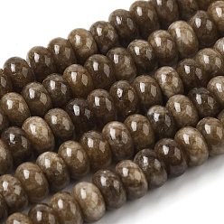 Сиена Окрашенные природные белый нефрит бисер пряди, рондель, цвет охры, 10x6 мм, отверстие : 1.2 мм, около 63 шт / нитка, 14.88'' (37.8 см)