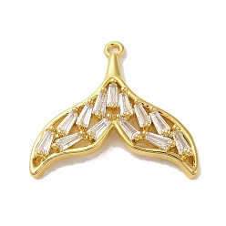 Golden Brass Cubic Zirconia Pendents, Long-Lasting Plated, Fishtail, Golden, 17x19.5x3.5mm, Hole: 1mm