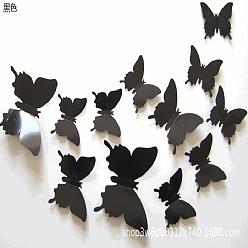 Black Halloween Theme PVC Self-Adhesive Stickers, Waterproof 6D Butterfly Decals for Water Bottles Laptop Phone Skateboard Decoration, Black, 65~110mm, 12pcs/set