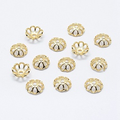 Real 18K Gold Plated 8-Petal Brass Fancy Bead Caps, Long-Lasting Plated, Real 18K Gold Plated, Nickel Free, Flower, 8x3mm, Hole: 1mm