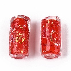 Красный Handmade стеклянные бусины Lampwork фольги, колонка, красные, 19~21x9.5~11 мм, отверстие : 3~4 мм