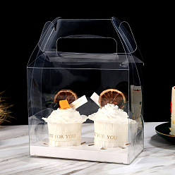 Clear Foldable Transparent PET Cupcakes Boxes, Portable Bakery Boxes, Rectangle, Clear, 160x90x140mm