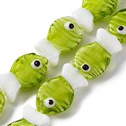 Зеленый газон Бусы лэмпворк ручной работы, рыба, зеленый газон, 20~21x12~12.5x7.5~10.5 мм, отверстие : 1.2 мм, около 20 шт / нитка, 16.26 дюйм (41.3 см)