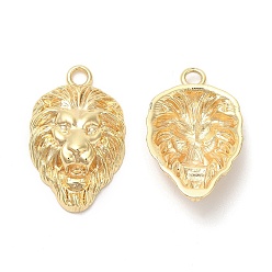 Real 18K Gold Plated Brass Pendants, Lions Head Charm, Real 18K Gold Plated, 24x15x6mm, Hole: 2.1mm
