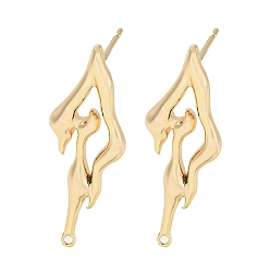 Real 18K Gold Plated Brass Stud Earrings Findings, with Loops, Real 18K Gold Plated, 30x11mm, Hole: 1mm, Pin: 11x0.7mm