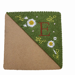 Letter E Embroidery Corner Bookmarks, Personalized Hand Embroidered Bookmark, Flower Felt Triangle Corner Page Marker, for Book Reading Lovers Teachers, Square, Letter.E, 95x95mm