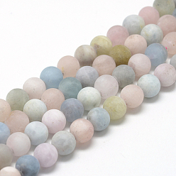 Morganite Natural Morganite Beads Strands, Frosted, Round, 6~7mm, Hole: 1mm, about 60~67pcs/strand, 15.7 inch