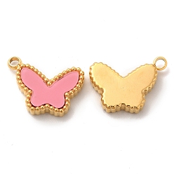 Pearl Pink Vacuum Plating 304 Stainless Steel Pendants, with Acrylic, Butterfly, Pearl Pink, 11x15x3mm, Hole: 1.8mm