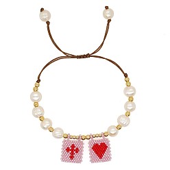 ZZ-B230001E Bohemian Style Single Color Beaded Love Cross Freshwater Pearl Bracelet for Women