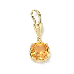Orange Pendentifs en laiton zircon cubique pavé, charmes de pierre unique, charmes carrés, plaqué longue durée, crémaillère plaquage, sans plomb et sans cadmium, réel 18 k plaqué or, orange, 31mm, Trou: 8x5mm