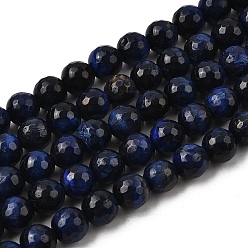 Синий Природных тигровый глаз бисер нитей, покрасил и подогрел, круглые, граненый (128 граней), синие, 8~8.5x8 мм, отверстие : 1 мм, около 47~48 шт / нитка, 14.96'' (38 см)