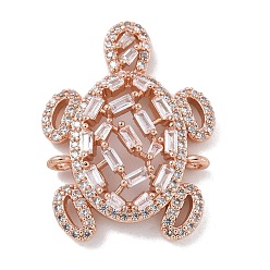 Розовое Золото Стойка покрытие латунь прозрачный кубический цирконий черепаха соединительные подвески, долговечный, без свинца и без кадмия, розовое золото , 28x21.5x5.5 мм, отверстие : 1.2 мм