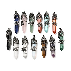 Смешанные камни Подвески с натуральными и синтетическими камнями, с латунной фурнитурой античного бронзового тона, смешанные окрашенные и неокрашенные, пули, 55~60x16 мм, отверстие : 5x8.5 мм
