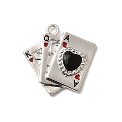 Платина Подвески из эмали и сплава, со стразами, без свинца, без кадмии и без никеля, стойки покрытие, игральная карта с сердечком, платина, 24x24.5x3.5 мм, отверстие : 2.5 мм