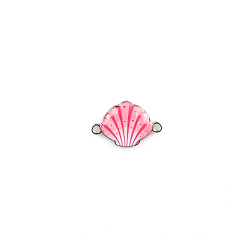 Pink Alloy Enamel Connector Charms, Platinum, Shell, Pink, 15x24mm