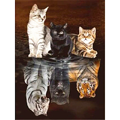 Cat Shape Animal & Reflection DIY Diamond Painting Kit, Including Resin Rhinestones Bag, Diamond Sticky Pen, Tray Plate and Glue Clay, Cat Shape, 400x300mm