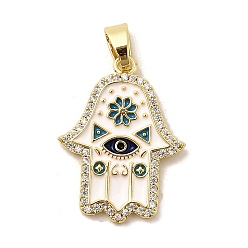 Белый Латунь эмаль подвески, Религия Хамса обереги для рук, без свинца и без кадмия, долговечный, стойки покрытие, реальный 18 k позолоченный, белые, 25.5x19x2 мм, отверстие : 3.5x6 мм