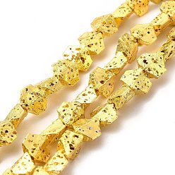 Golden Plated Electroplated Natural Lava Rock Beads Strands, Hexagon, Golden Plated, 5.5x6.5x3mm, Hole: 1mm, about 67~70pcs/strand, 14.57~15.08 inch(37~38.3cm)