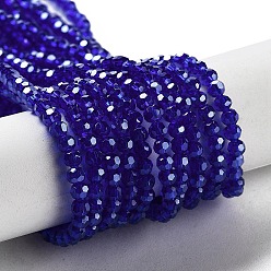 Medium Blue Electroplate Transparent Glass Beads Strands, Faceted, Round, Pearl Luster Plated, Medium Blue, 3mm, Hole: 0.8mm, about 164~166pcs/strand, 19.69~19.88 inch(50~50.5cm)
