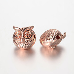 Rose Gold Owl Alloy Beads, Rose Gold, 11x11x9mm, Hole: 1.5mm