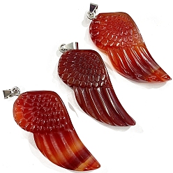 Red Agate Natural Red Agate Big Pendants, Wing Charms with Platinum Plated Matel Snap on Bails, 50x25mm
