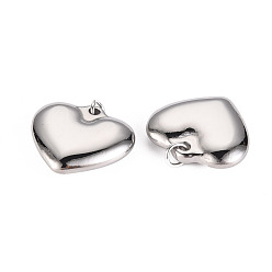 Stainless Steel Color 304 Stainless Steel Pendants, with Jump Rings, Heart, Stainless Steel Color, 19x20x5mm, Jump Ring: 4.8x0.8mm, 3.2mm inner diameter