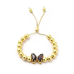 Noir Bracelets coulissants à perles rondes en laiton plaqué en rack pour femmes, bracelets réglables papillon en verre plaqué longue durée, sans nickel et sans plomb, réel 18 k plaqué or, noir, diamètre intérieur : 1-1/2~2-7/8 pouces (3.7~7.2 cm)