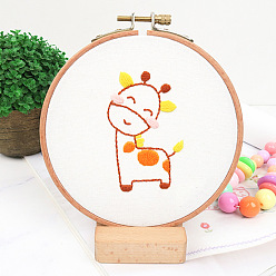 Giraffe DIY Display Decoration Embroidery Kit, including Embroidery Needles & Thread & Fabric, Plastic Embroidery Hoop, Giraffe Pattern, 82x48mm