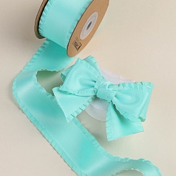 Turquoise 10 Yards Polyester Ruffled Ribbons, for Bowknot, Clothing Ornament, Turquoise, 1 inch(25mm)