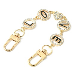 Light Gold Word LOVE Alloy Rhinestone & Enamel Link Bag Extender Chains, with Alloy Swivel Clasps, Light Gold, 18.5cm