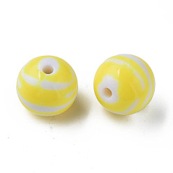 Yellow Opaque Striped Acrylic Beads, Round, Yellow, 19mm, Hole: 3mm, about 112pcs/500g