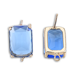 Cornflower Blue Transparent K9 Glass Stud Earring Findings, with Light Gold Plated Brass Pins and Vertical Loops, Rectangle, Cadmium Free & Lead Free, Cornflower Blue, 17x10mm, Hole: 1.6mm, Pin: 0.8mm