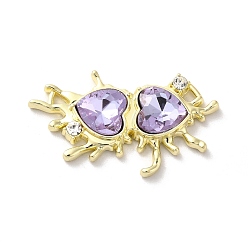 Purple Alloy Connector Charms, Melting Heart Links with Glass, Lead Free & Cadmium Free, Light Gold, Purple, 24x40x6mm, Hole: 2.6x2mm and 2.6x2.8mm