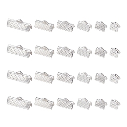 Silver 120Pcs 6 Styles Iron Ribbon Crimp Ends, Rectangle, Silver, 6~8x7~20mm, Hole: 1~2mm, 20Pcs/style