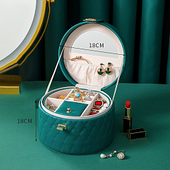 Teal Portable Travel Round Imitation Leather Jewelry Storage Boxes for Earrings Rings Necklaces, Teal, 18x18cm