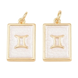 Gemini Brass Enamel Pendants, Rectangle Charms, Rack Plating, Cadmium Free & Lead Free, Long-Lasting Plated, Golden, Gemini Charms, 17.5x11x2mm, Hole: 3mm